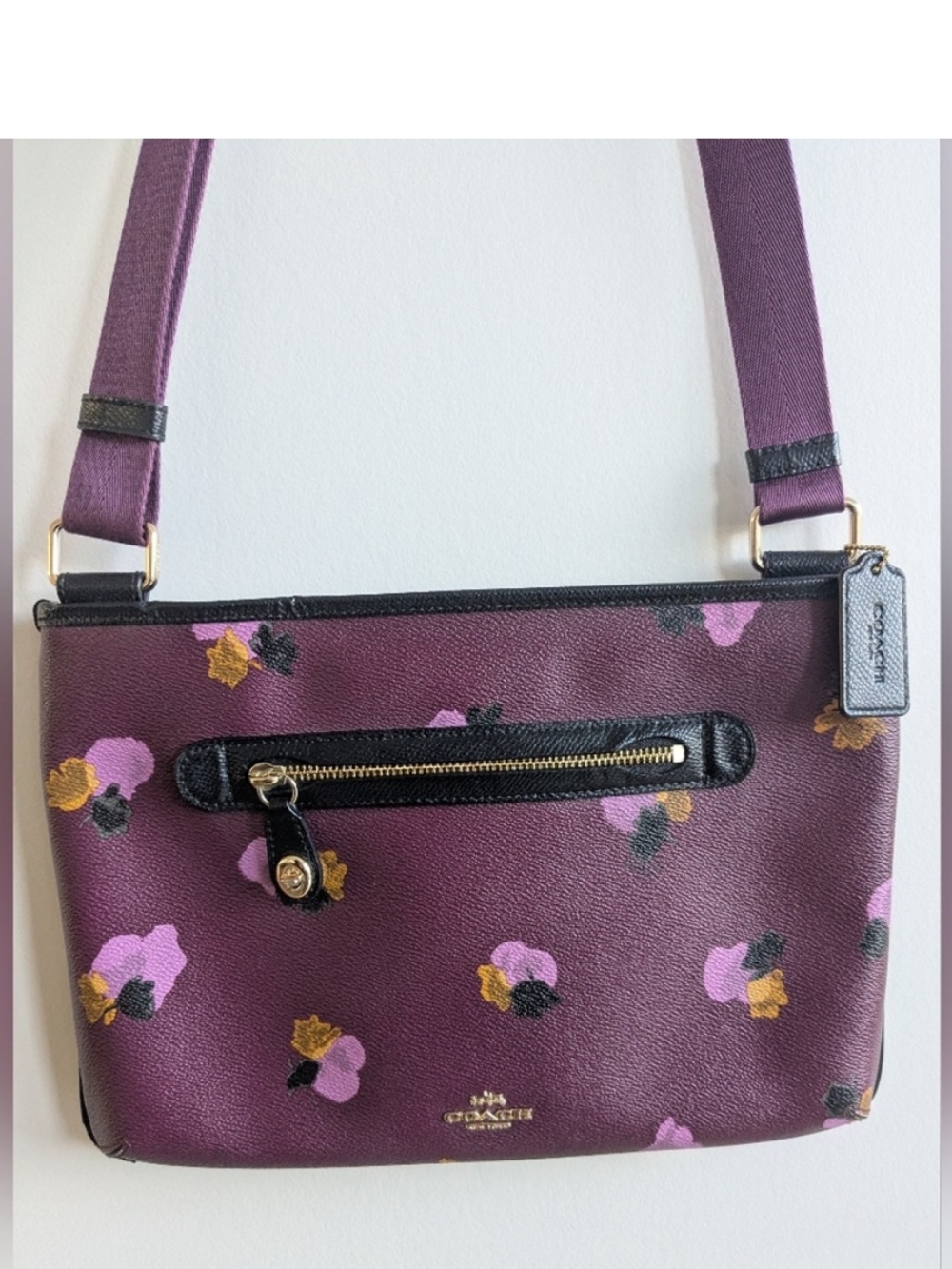COACH TAYLOR CROSSBODY IN FLORAL PRINT COATED CANVAS Plum Purple - Picture 4 of 10